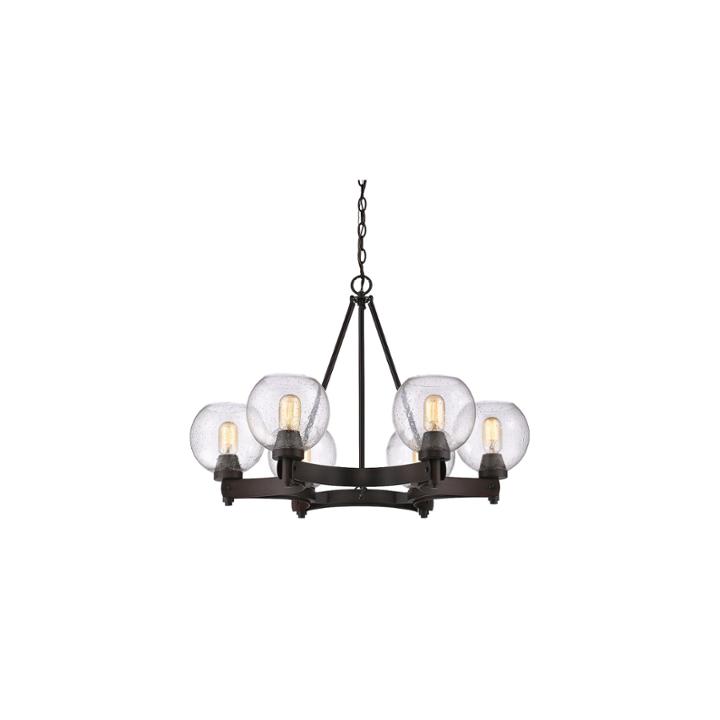 Galveston 6-light Chandelier In Rubbed Bronze Withseeded Glass