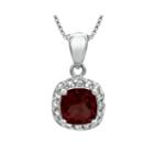 Cushion-cut Genuine Garnet And White Topaz Sterling Silver Pendant Necklace