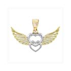 14k Two-tone Gold Double Heart With Wings Charm Pendant