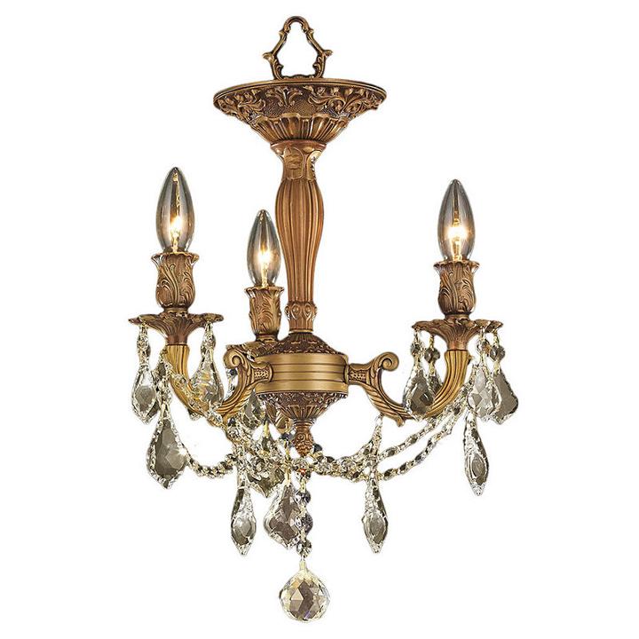 Windsor Collection 3 Light French Pendalogue Golden Teak Crystal Semi Flush Mount Ceiling Light