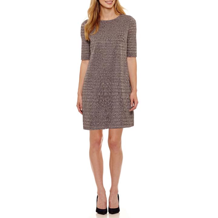 London Style Elbow Sleeve Shift Dress-petites