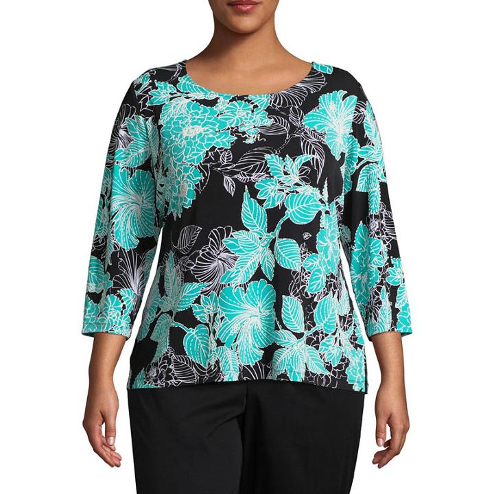 Lark Lane Tropical Twist Puff Print Top- Plus