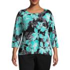 Lark Lane Tropical Twist Puff Print Top- Plus
