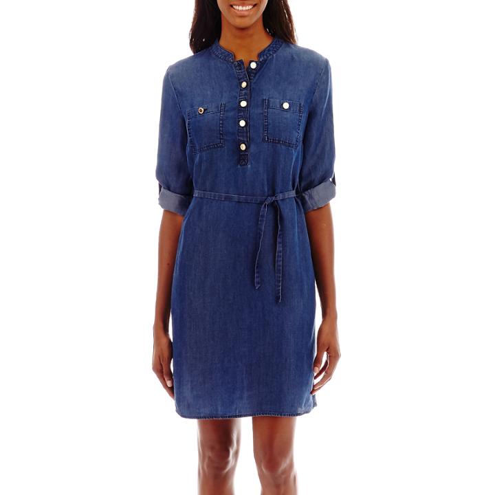 Liz Claiborne 3/4-sleeve Belted Shirtdress