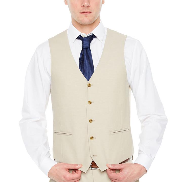 Jf J.ferrar Tan Stretch Suit Vest Slim Fit Stretch Suit Vest