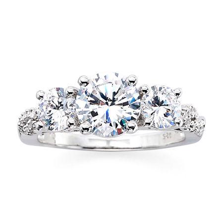 Diamonart Sterling Silver Cubic Zirconia 3-stone Ring