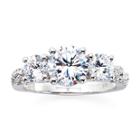 Diamonart Sterling Silver Cubic Zirconia 3-stone Ring