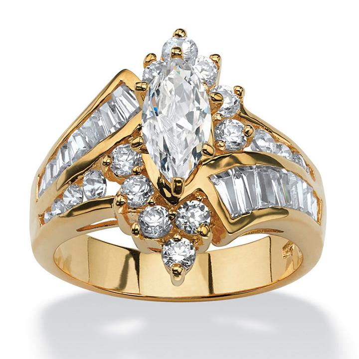 Diamonart Womens 3 1/4 Ct. T.w. Marquise White Cubic Zirconia 18k Gold Over Silver Engagement Ring