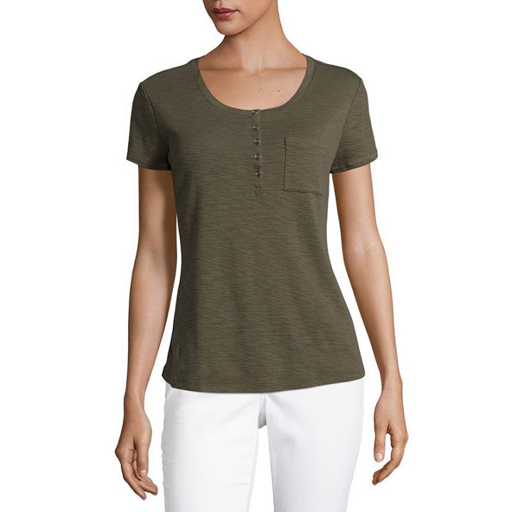 Liz Claiborne Short Sleeve Henley Tee - Tall