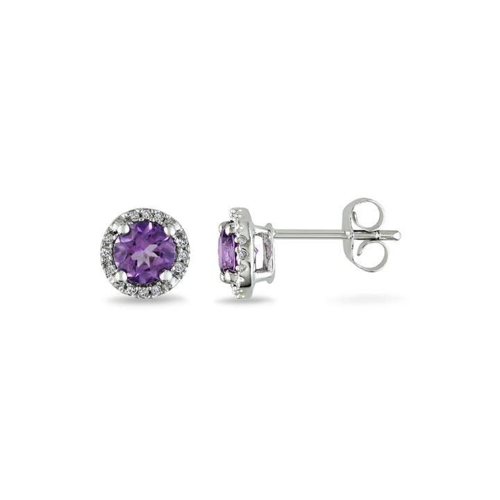 Lab-created Alexandrite And Diamond-accent 10k White Gold Stud Earrings