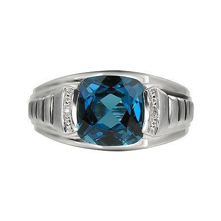 Mens Genuine Blue Topaz & Diamond-accent Sterling Silver Ring