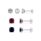 Lab-created White Sapphire Sterling Silver Earrings Jacket With Lab-created White Sapphire, Blue Sapphire And Ruby Sterling Silver 4-piece Earrings S