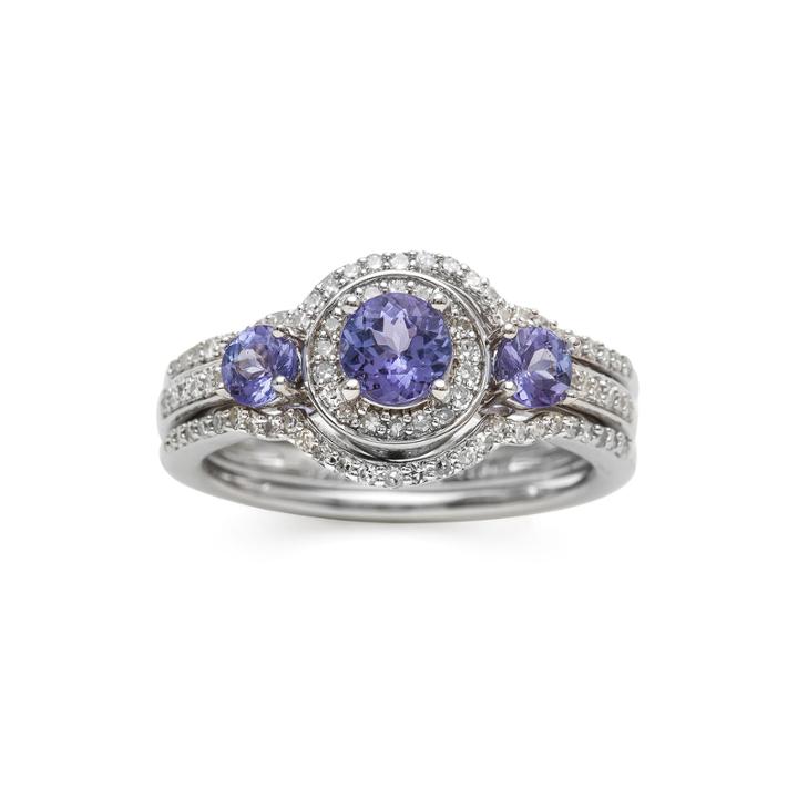 Genuine Tanzanite And Diamond 10k White Gold Ring
