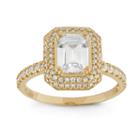 Diamonart Womens 2 1/4 Ct. T.w. Emerald White Cubic Zirconia 10k Gold Engagement Ring