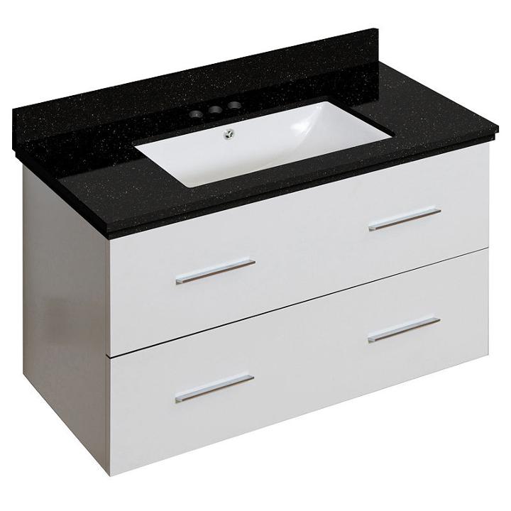 36-in. W Wall Mount White Vanity Set For 3h4-in. Drilling Black Galaxy Top White Um Sink
