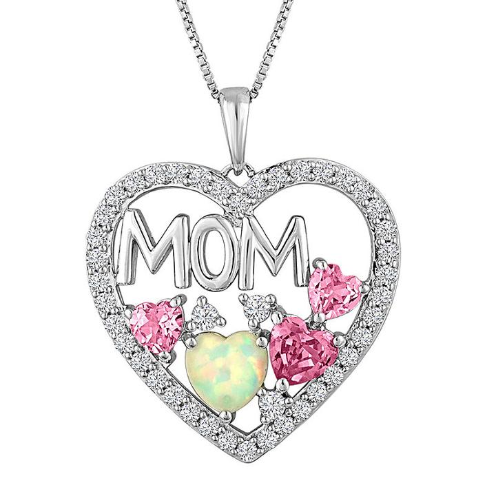 Lab-created Opal And Pink & White Lab-created Sapphire Sterling Silver Pendant Necklace