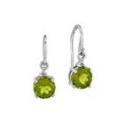 Genuine Peridot And Diamond-accent 14k White Gold Round Drop Earrings