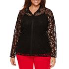 Worthington Long Sleeve Allover Lace Button Up Blouse - Plus