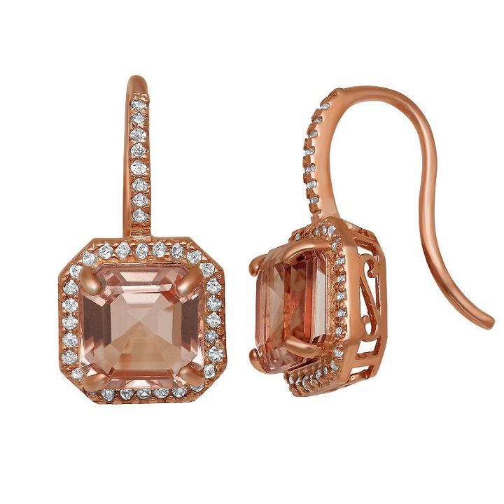 Simulated Pink Morganite 14k Rose Gold Over Silver 20.2mm Square Hoop Earrings