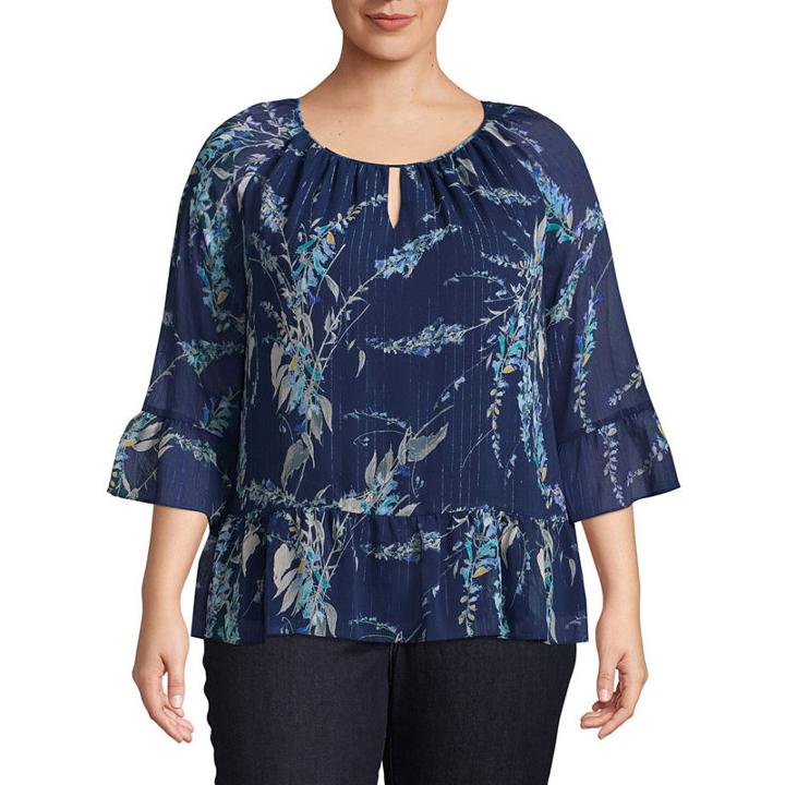 St. John's Bay 3/4 Sleeve Soft Peplum Blouse - Plus