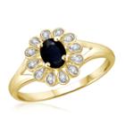 Womens Diamond Accent Genuine Blue Sapphire Gold Over Silver Cocktail Ring