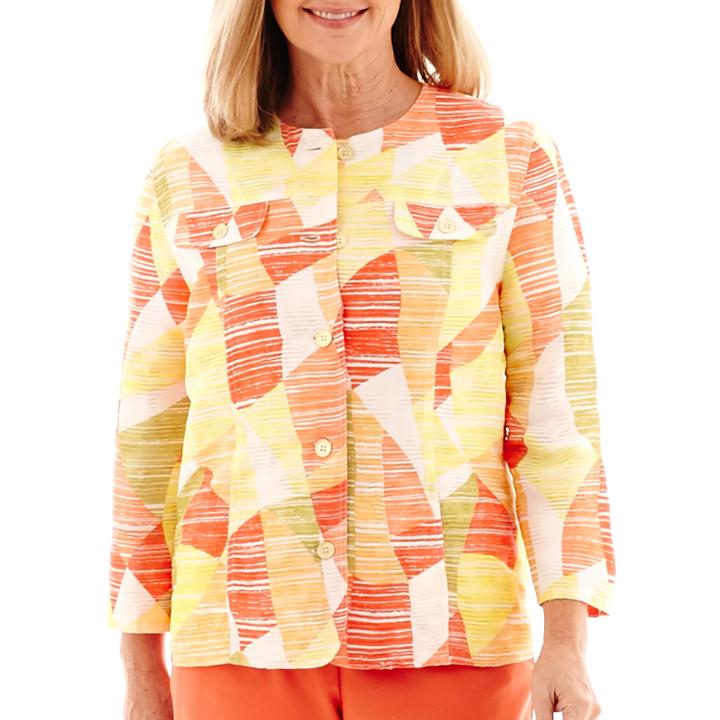 Alfred Dunner Sunny Days 3/4-sleeve Abstract Geometric Jacket
