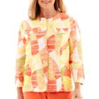 Alfred Dunner Sunny Days 3/4-sleeve Abstract Geometric Jacket