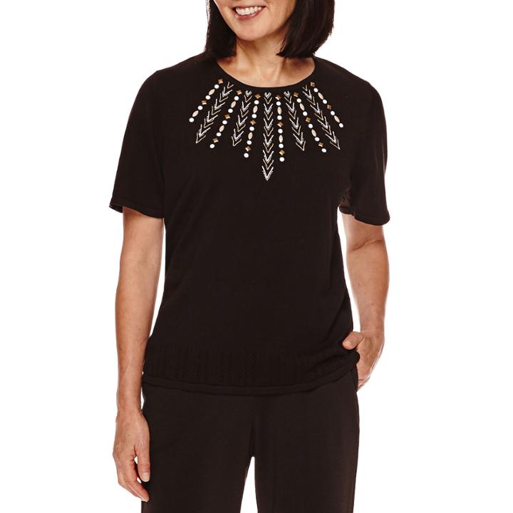 Alfred Dunner Madison Park Short-sleeve Sunburst Yoke Sweater