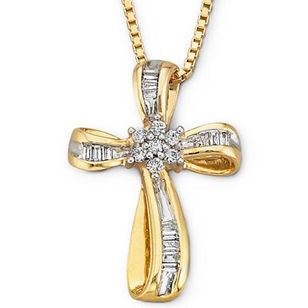 1/4 Ct T.w Diamond 14k Yellow Gold-plated Sterling Silver Cross Pendant Necklace