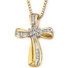 1/4 Ct T.w Diamond 14k Yellow Gold-plated Sterling Silver Cross Pendant Necklace