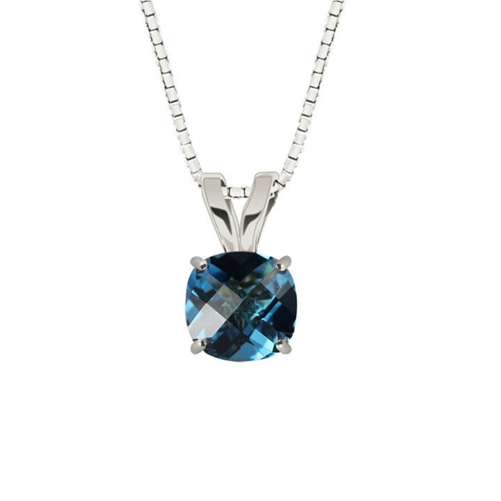 Genuine Swiss Blue Topaz 10k White Gold Pendant Necklace