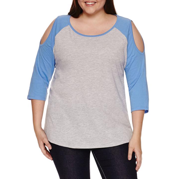 3/4 Sleeve Scoop Neck T-shirt-womens Juniors Plus