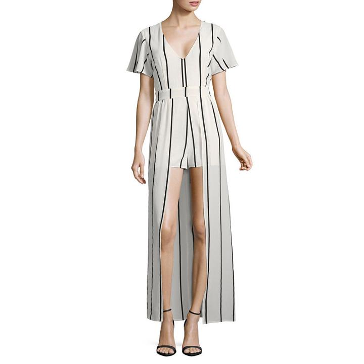 Crystal Sky Short Sleeve Stripe Maxi Dress-juniors