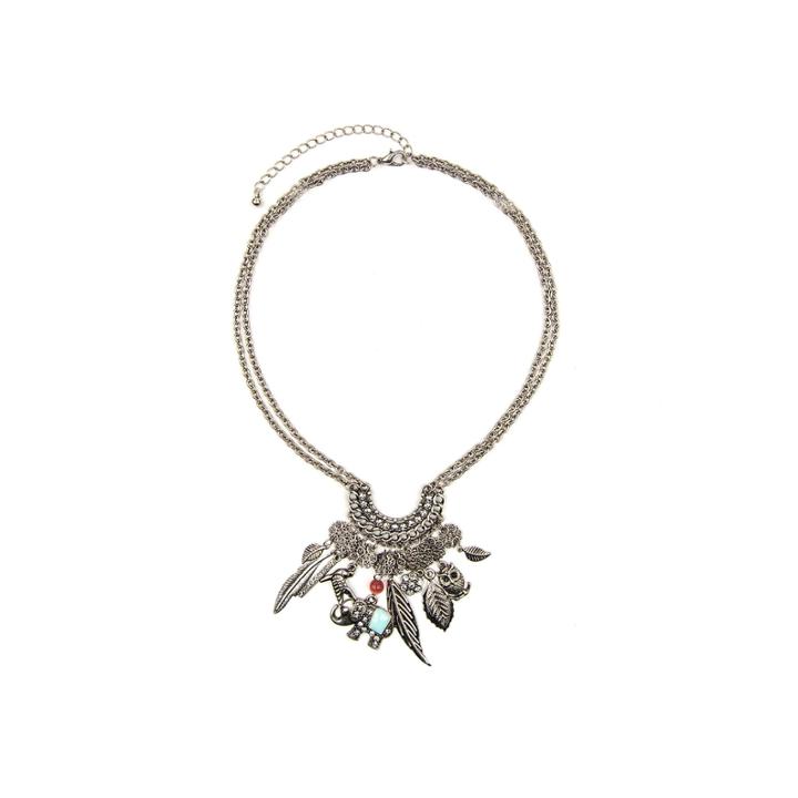 Arizona Silver-tone Feather & Owl Charm Necklace