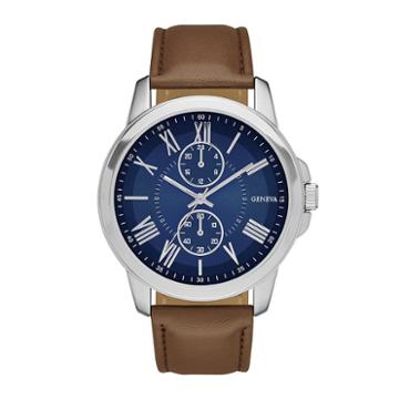 Geneva Mens Blue Dial Brown Strap Watch