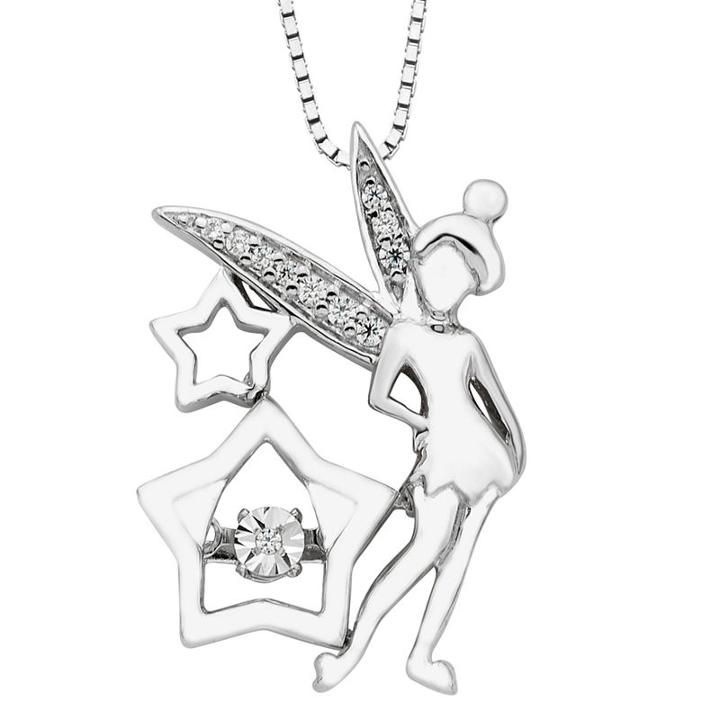 Womens Diamond Accent Genuine White Tinker Bell Pendant Necklace