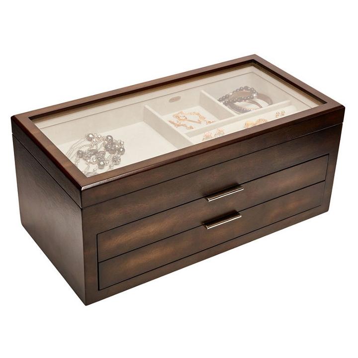 Mele & Co. Nova Glass Top Wooden Jewelry Box