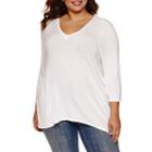 Boutique + 3/4 Sleeve V Neck T-shirt-womens Plus