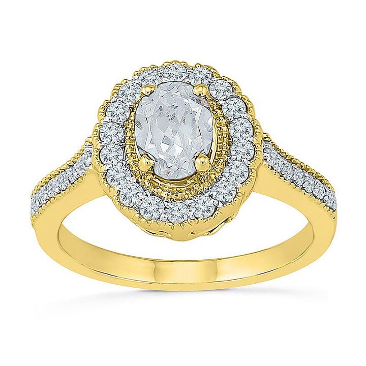 Womens Lab Created Sapphire White 10k Gold Cocktail Ring