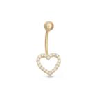 10k Yellow Gold Cubic Zirconia Pave Open Heart Belly Ring