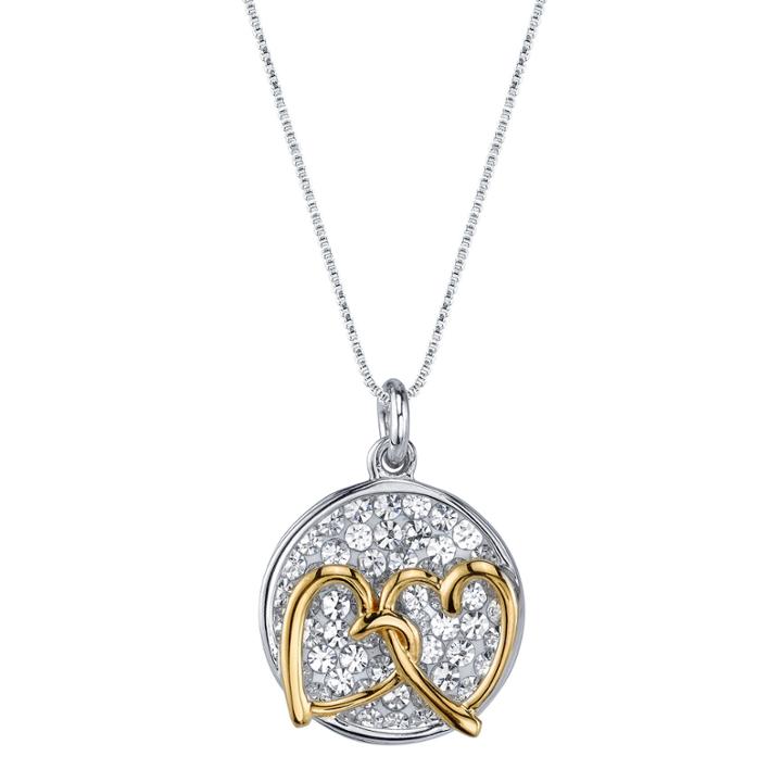 Inspired Moments Two-tone Sterling Silver Crystal Inspirational Double Hearts Pendant Necklace