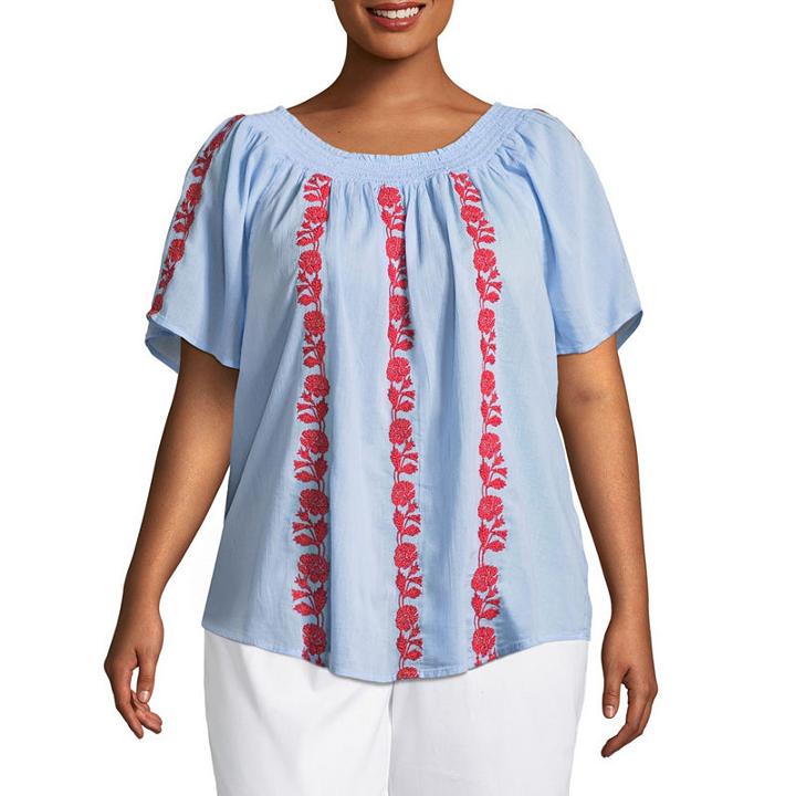 Liz Claiborne Smock Neck Top- Plus