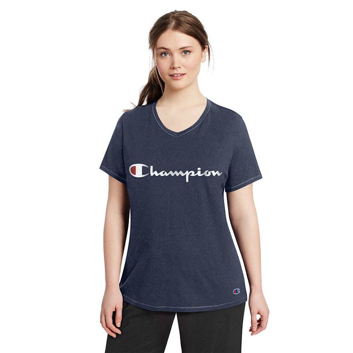 Champion Short Sleeve V Neck T-shirt-womens - Plus