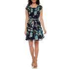 R & K Originals Short Cap Sleeve Lace Belted Fit & Flare Dress-petites