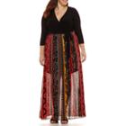 Weslee Rose 3/4 Sleeve Geo Linear Maxi Dress-plus