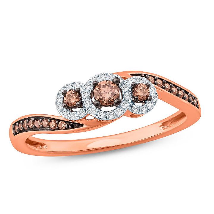Womens 1/4 Ct. T.w. Round Multi Color Diamond 10k Gold Promise Ring