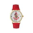 Olivia Pratt Womens Floral Anchor Dial Hot Pink Leather Watch 15004