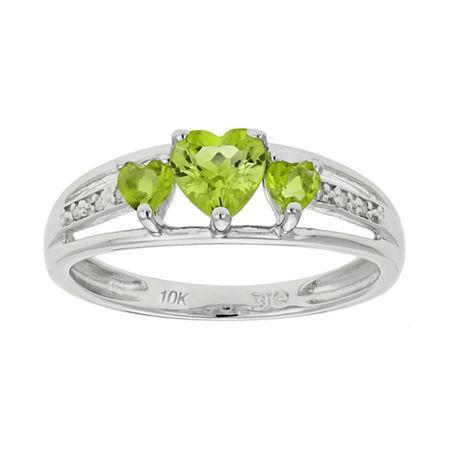 Genuine Peridot & Diamond-accent Heart-shaped 3-stone 10k White Gold Ring