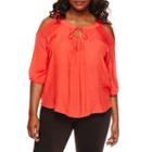 By & By Elbow-sleeve Cold-shoulder Crochet-back Peasant Blouse - Plus