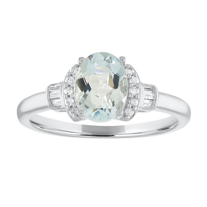 Womens 1/10 Ct. T.w. Blue Aquamarine 10k Gold Cocktail Ring